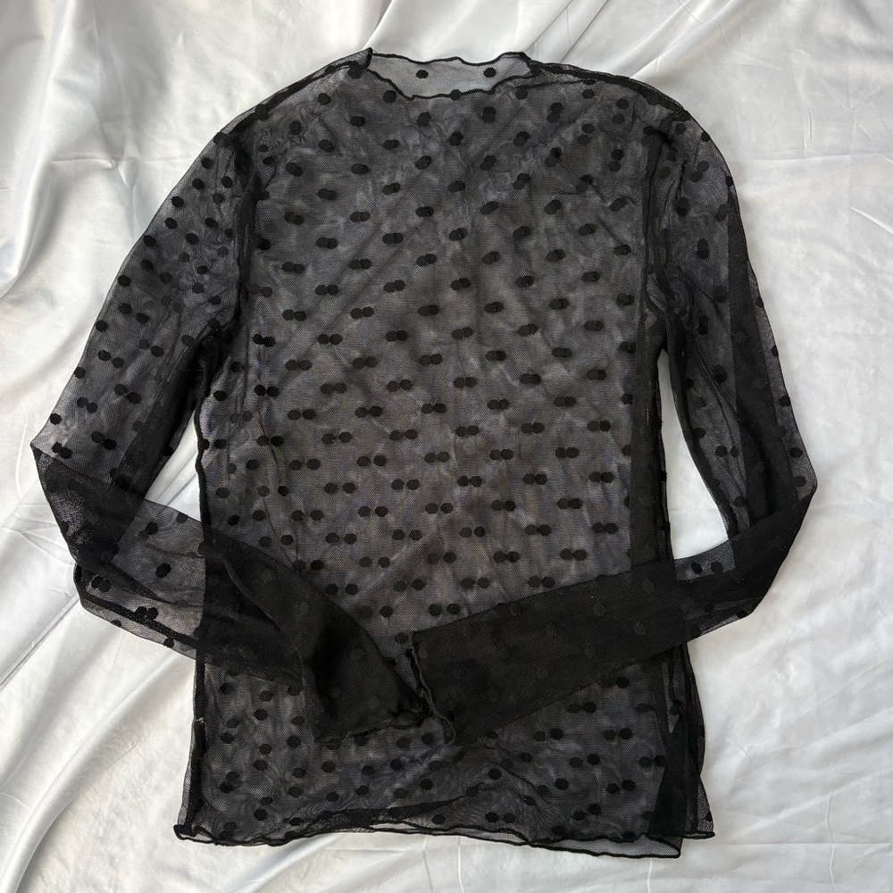 Y2K Sheer Black Polka Dot Long Sleeve Top